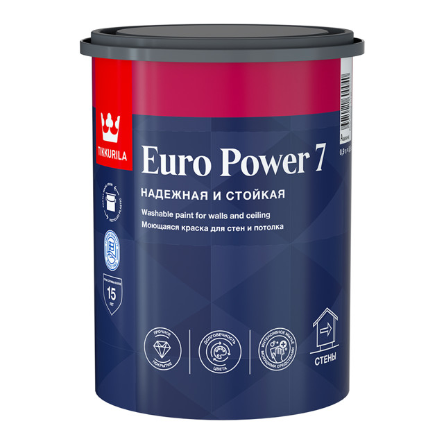Краска интер. стойкая к мытью EURO POWER 7 A мат 0,9л
