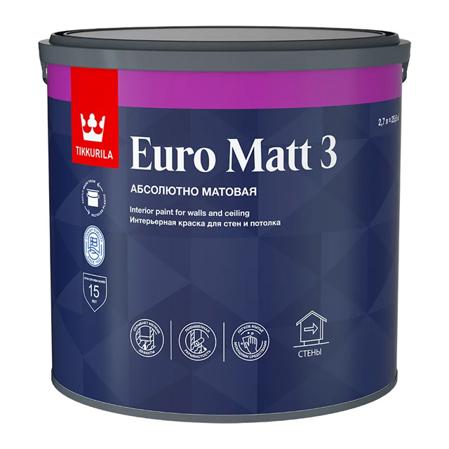 Краска интерьерная EURO MATT 3 C гл/мат 2,7л