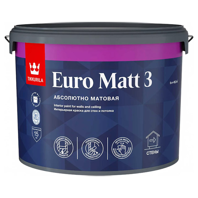 Краска интерьерная EURO MATT 3 C гл/мат 9л